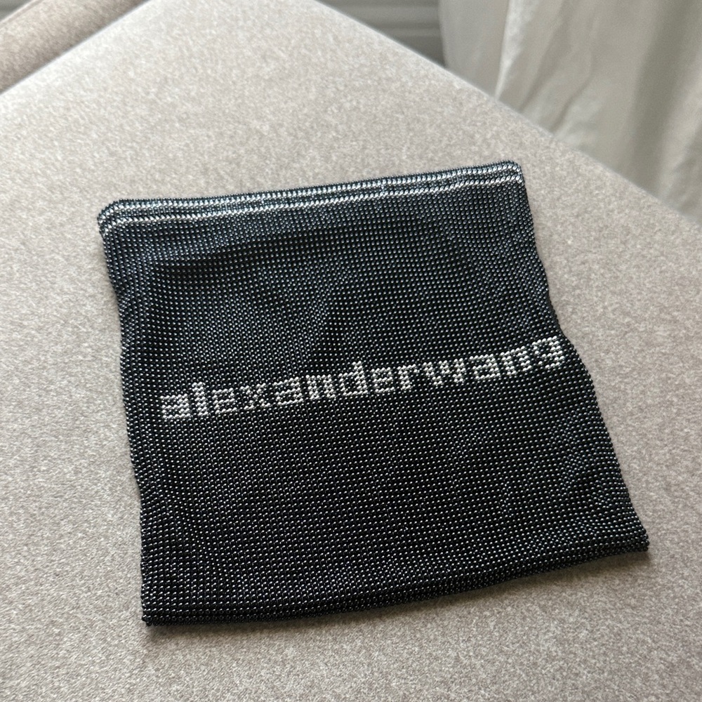 Alexander Wang Black Crystal Mesh Clutch with Silver Logo